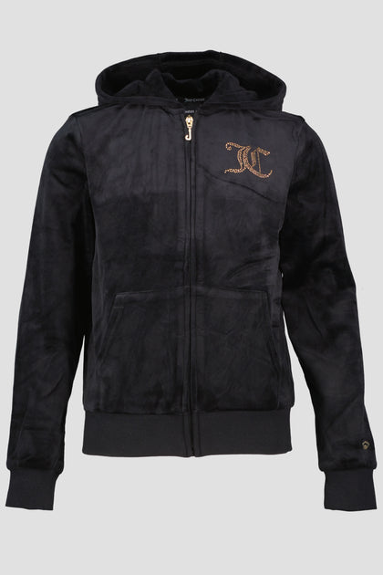 Juicy Couture velour monogram logo puffer jacket in black