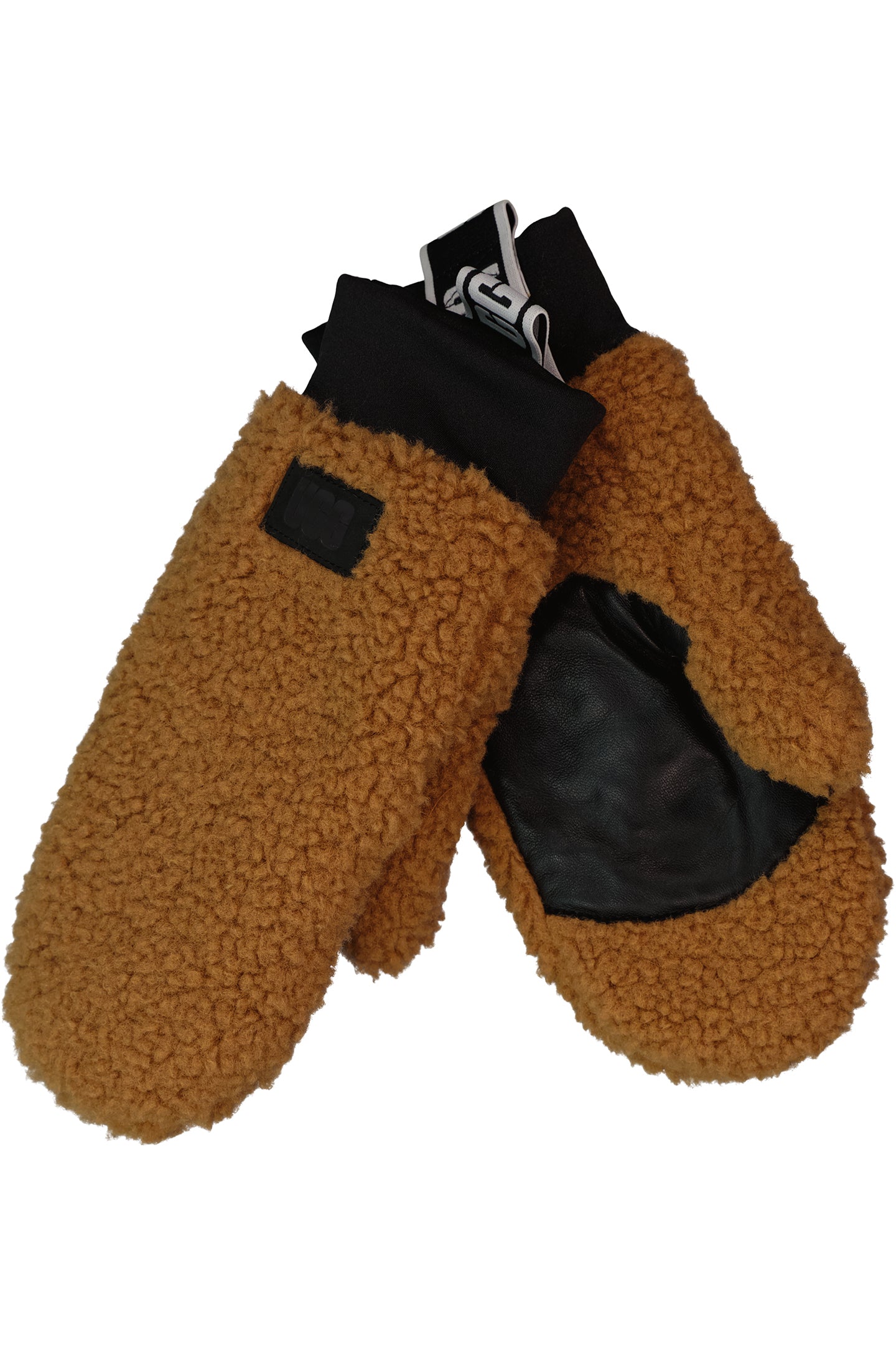 Women's UGG UGGfluff Mitten with Logo Tape in Chestnut