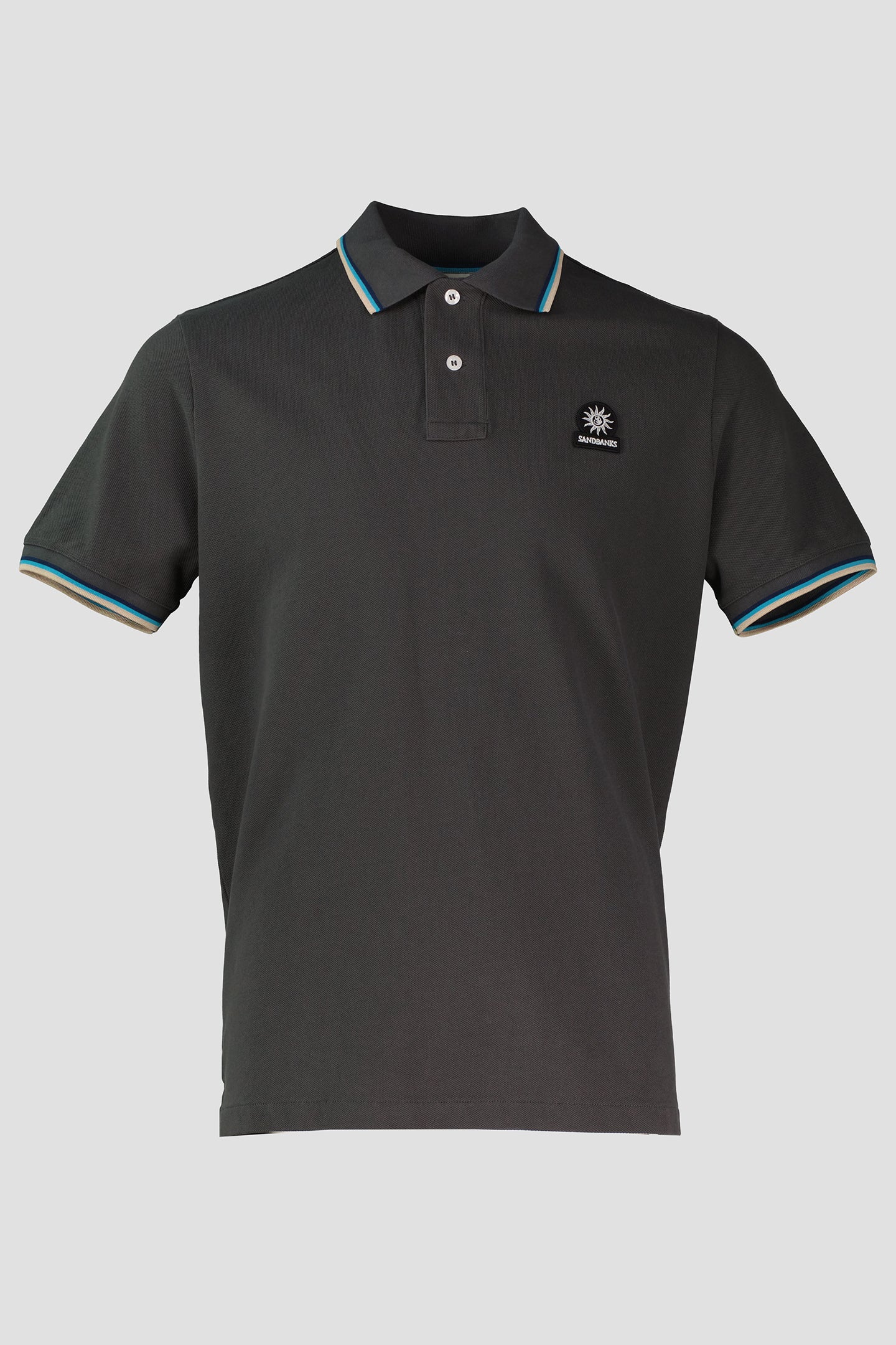 Men's Sandbanks Badge Logo Anthracite Tipped Polo Shirt