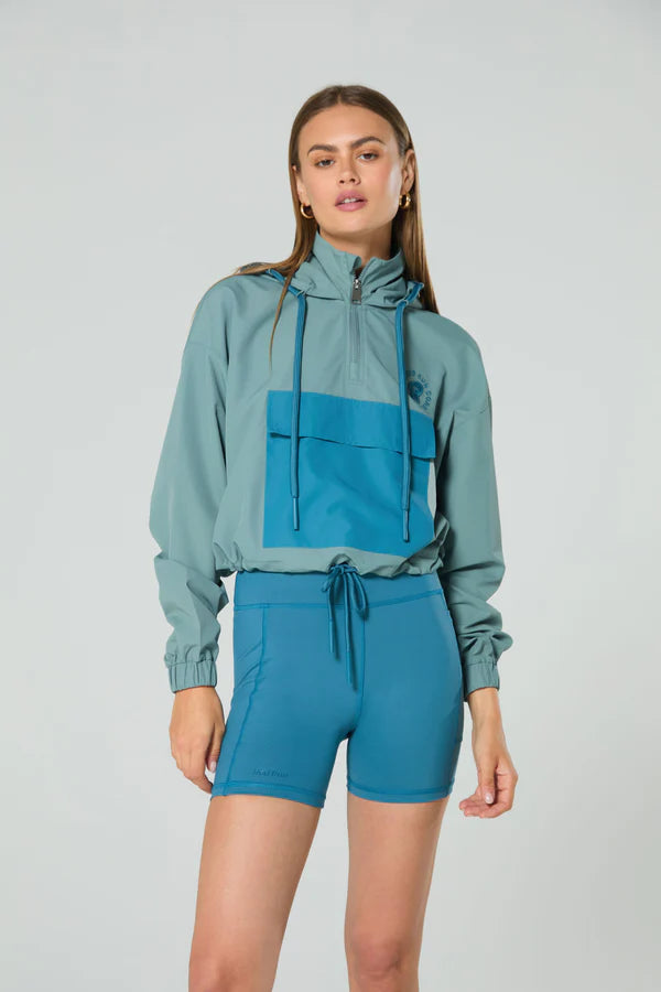 Women's Red Run Activewear Cropped Windbreaker Stormy Sea Jacket