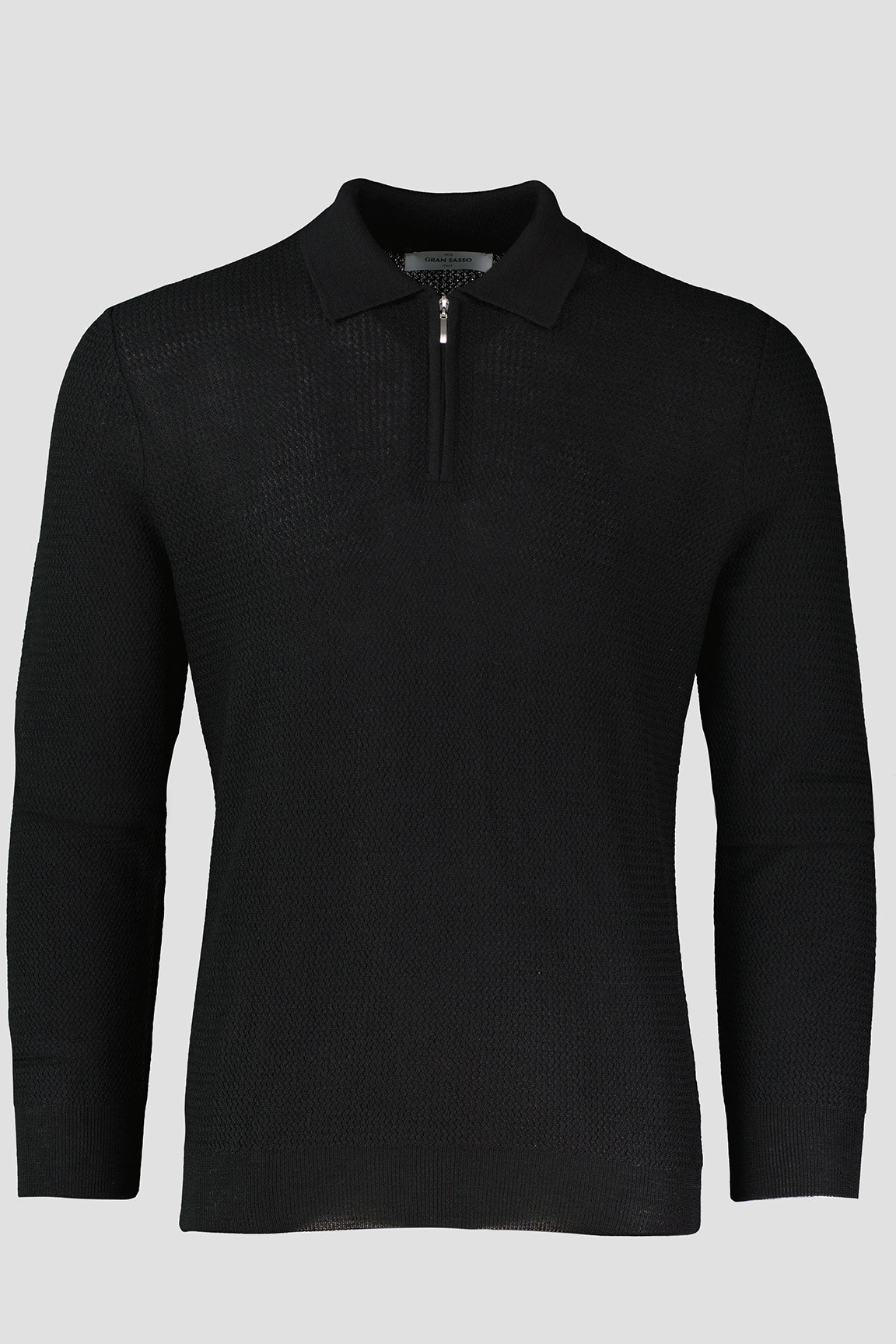 Men's Gran Sasso Black Long Sleeve Zip Up Knitted Polo Shirt