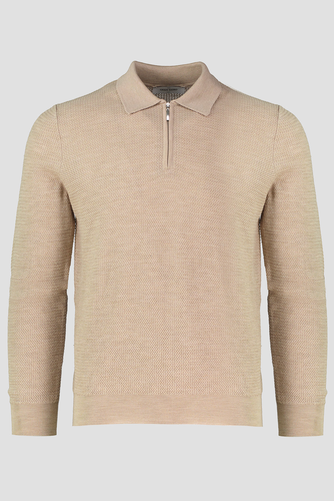 Men's Gran Sasso Beige Long Sleeve Zip Up Knitted Polo Shirt