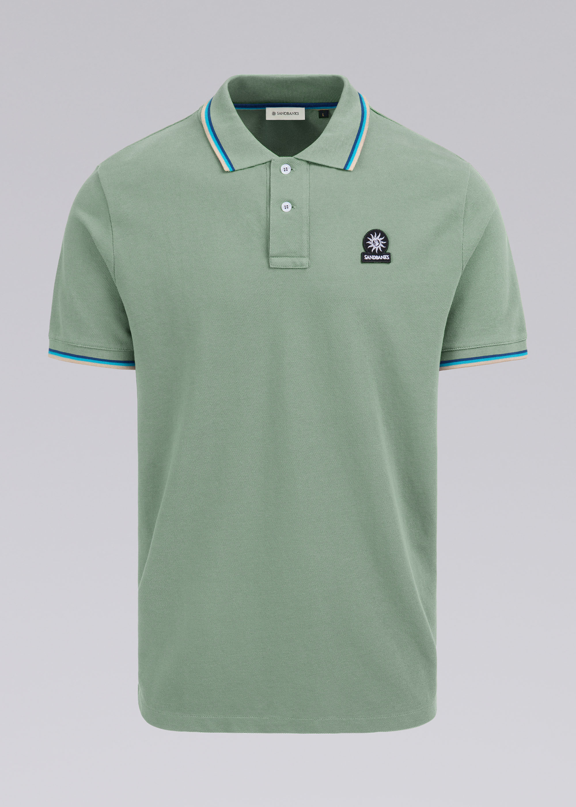 Men's Sandbanks Badge Logo Sage Tipped Polo Shirt