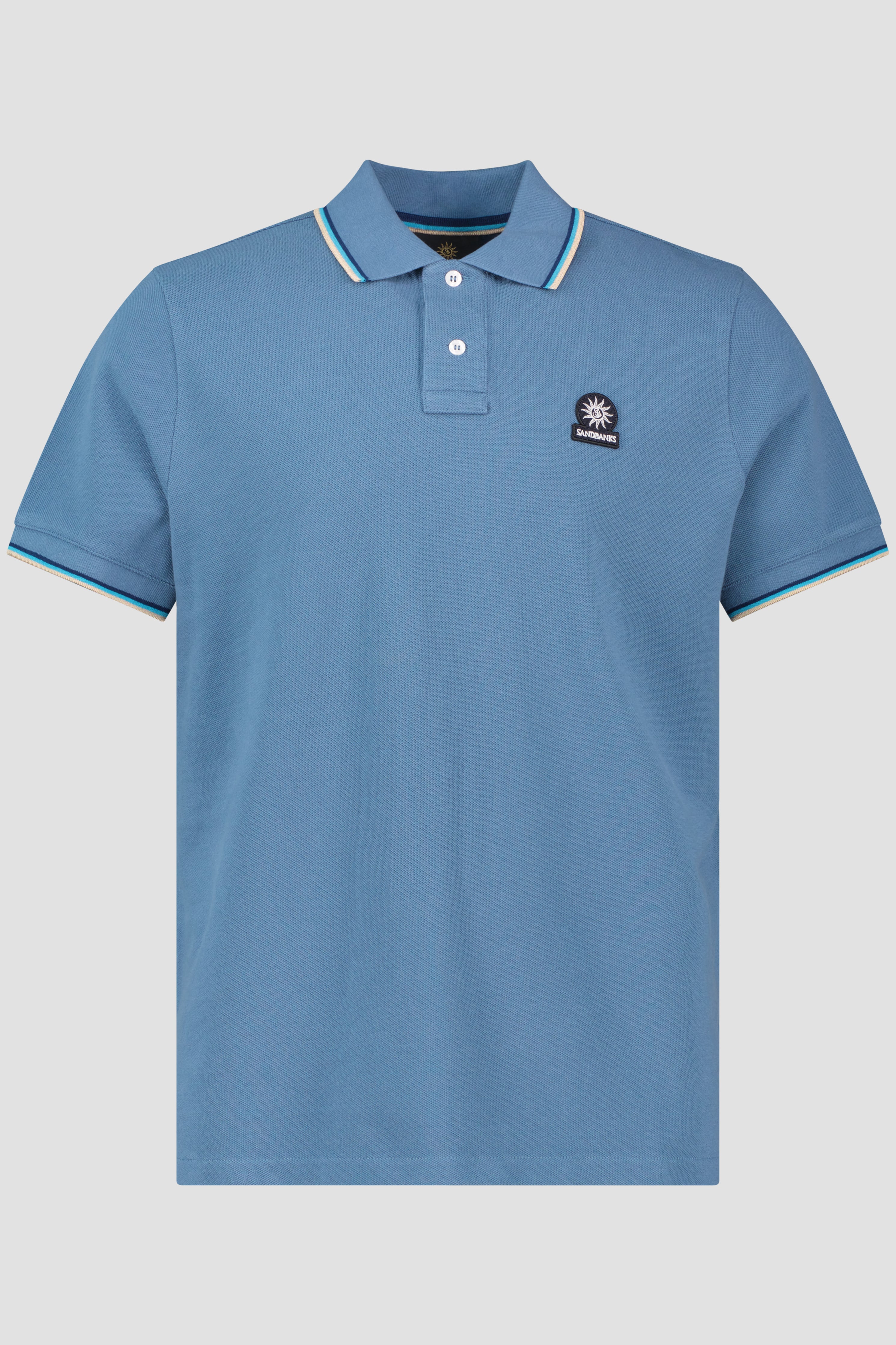 Men's Sandbanks Badge Logo Teal Tipped Polo Shirt