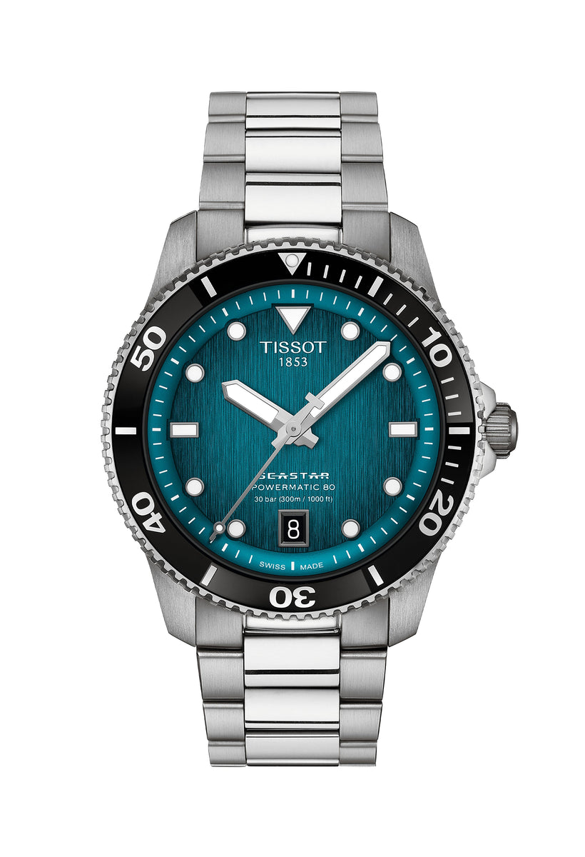 Gents Tissot 40mm Seastar 1000 Graded Turquoise Dial Stainless Steel B ...